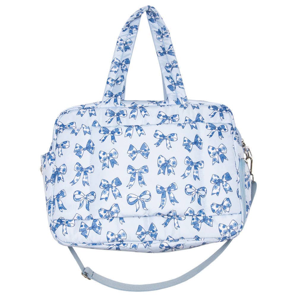 Light Blue Toile Coquette Bows Weekender w/ Pass-Thru Slip: Light Blue