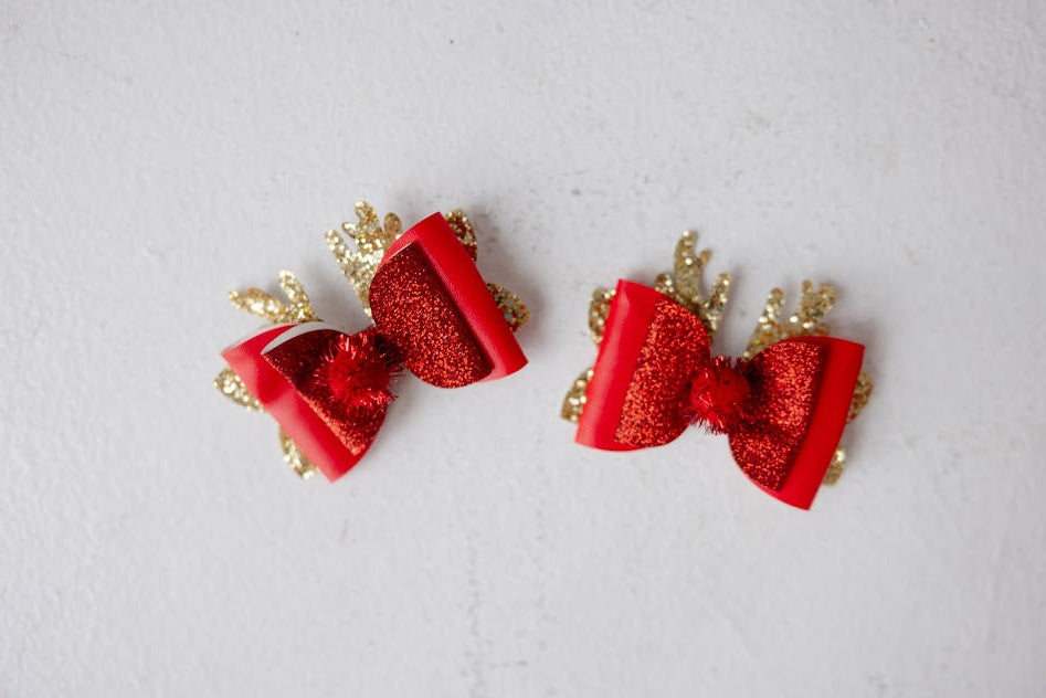 Red-Nose Sparkle Hair Bow Set