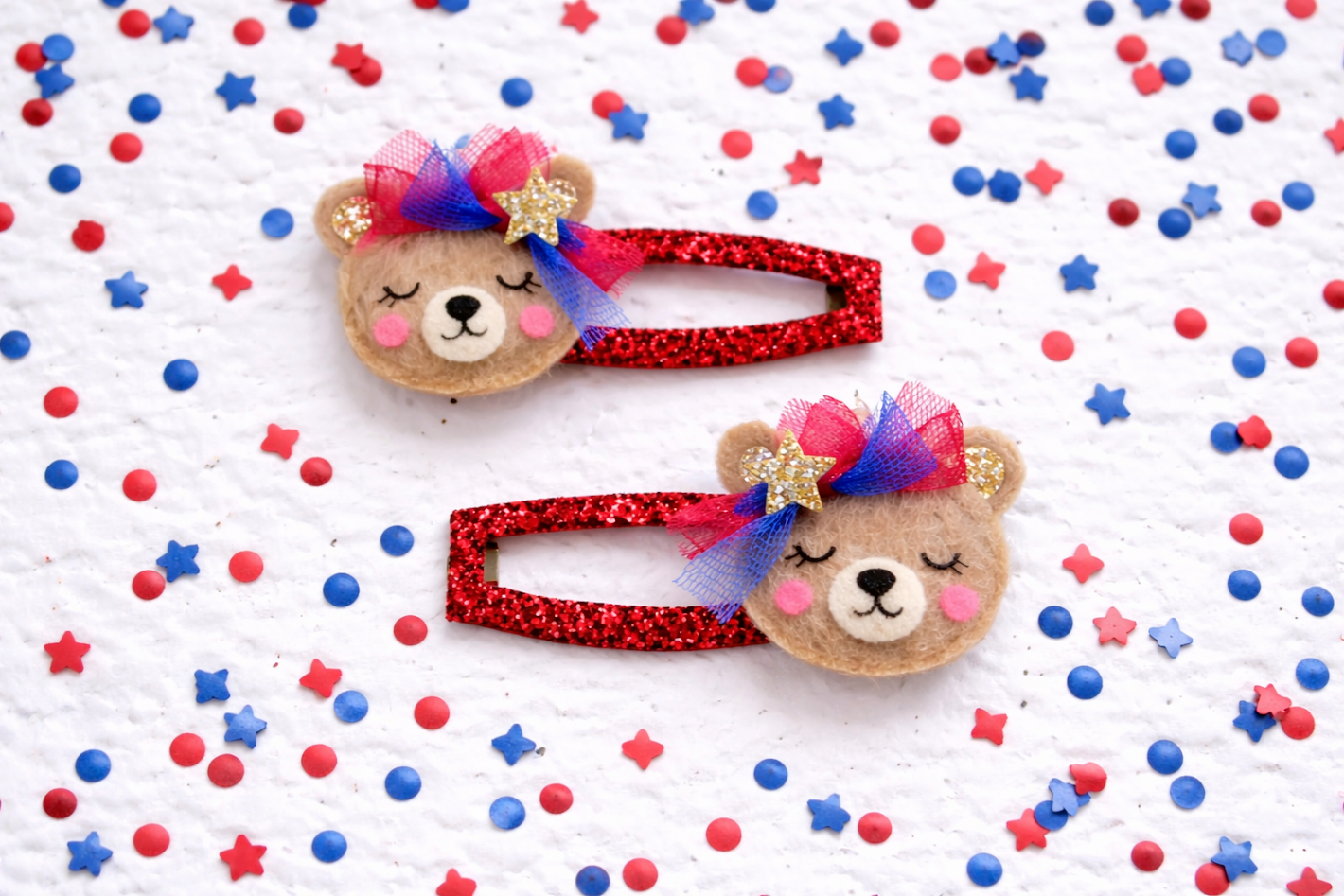 Beary Patriotic Hair Clips