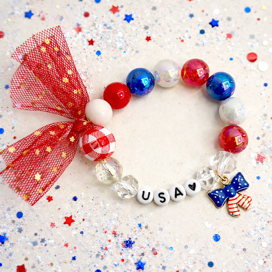 USA Bow Beaded Bracelet – Cheeky Plum display picture 2