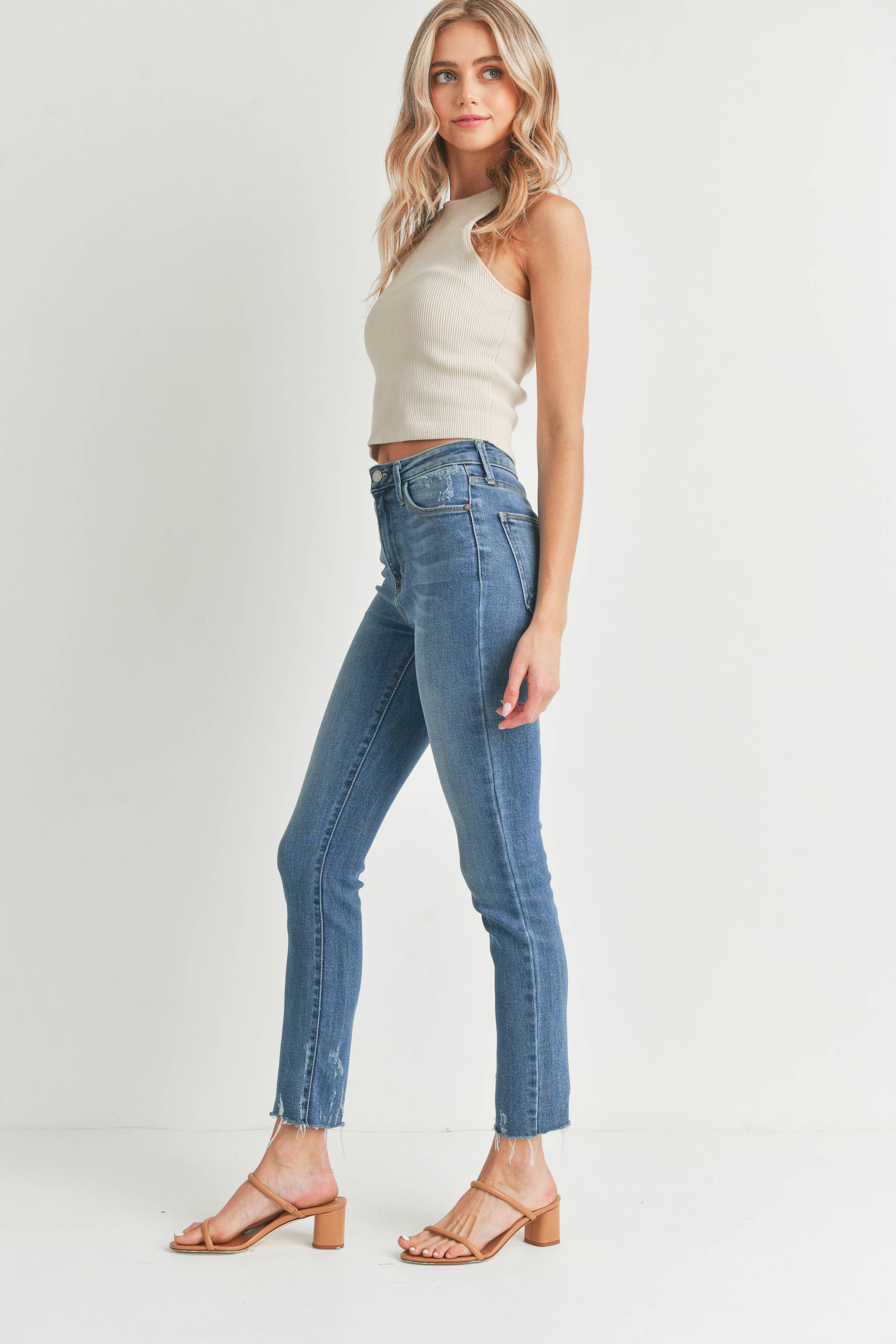 Hi Rise Slim Straight Jeans