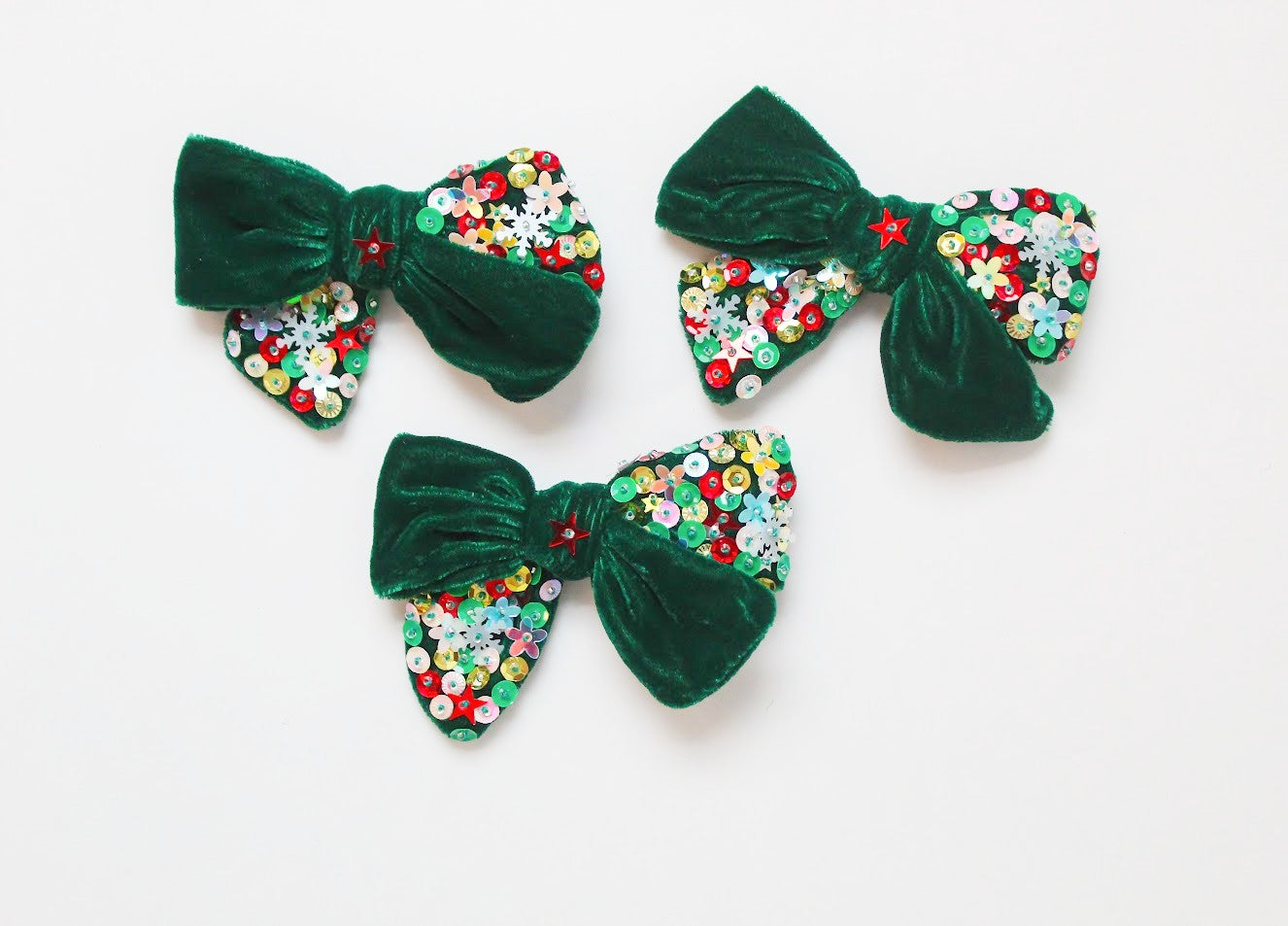 Velvet Sparkle Hair Bow - Green