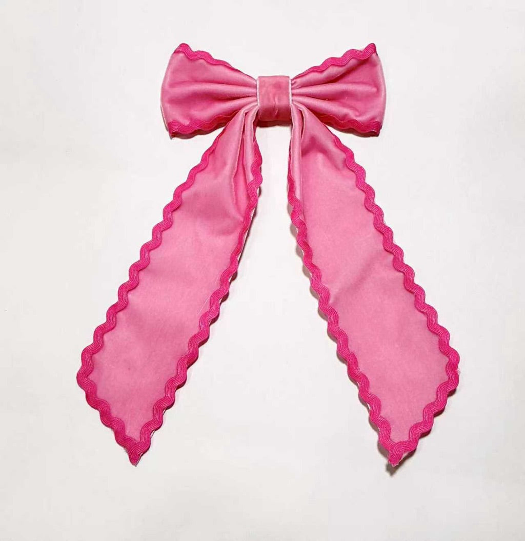 Ruffle Trim Hair Bow - Carnation