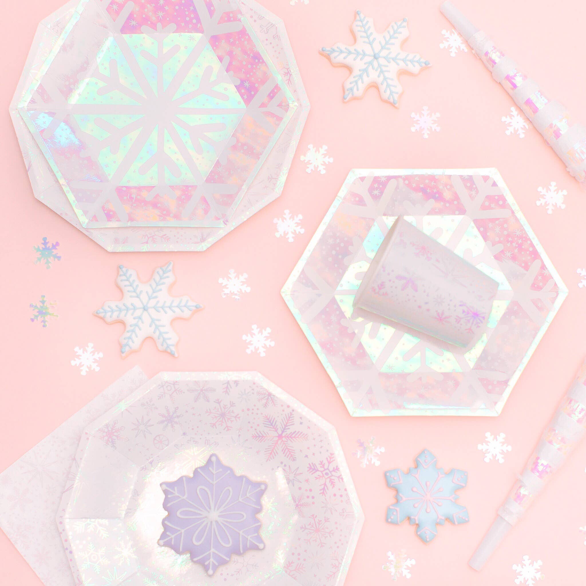 Pink snowflake plates best sale