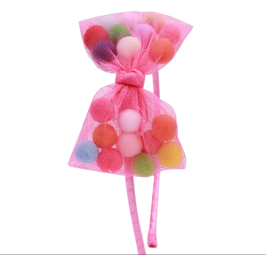 Pom Pom Bow Headband - Bubblegum