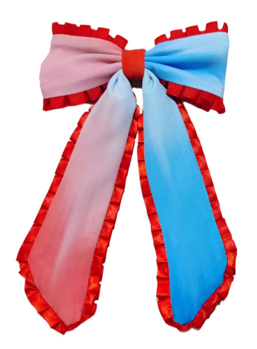 Ruffle Trim Hair Bow - Red, White & Bow-tiful