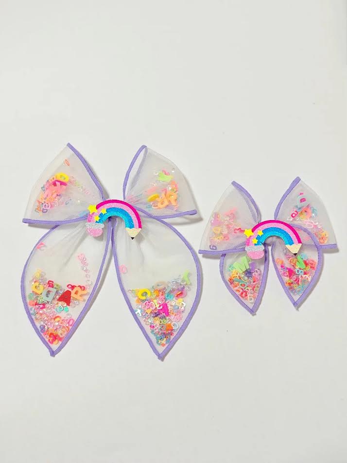 Mesh Shaker Hair Bow - Writing Rainbow