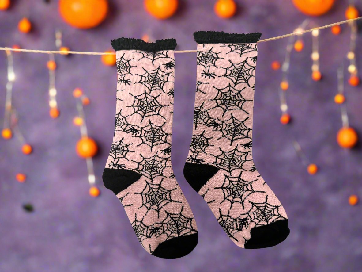 Lace Knee High Socks - Bubblegum Webs