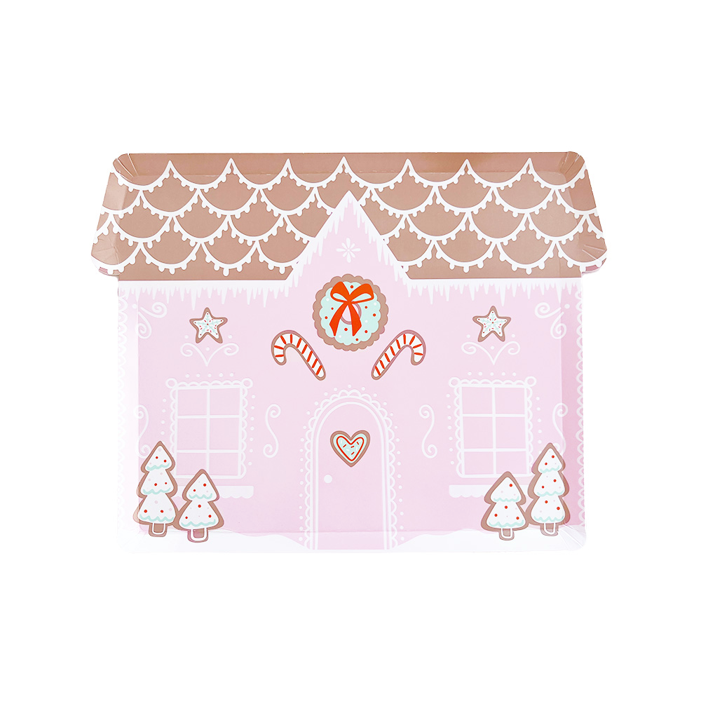 Baking Spirits Bright Pink Gingerbread House Large Plates - 8 PK
