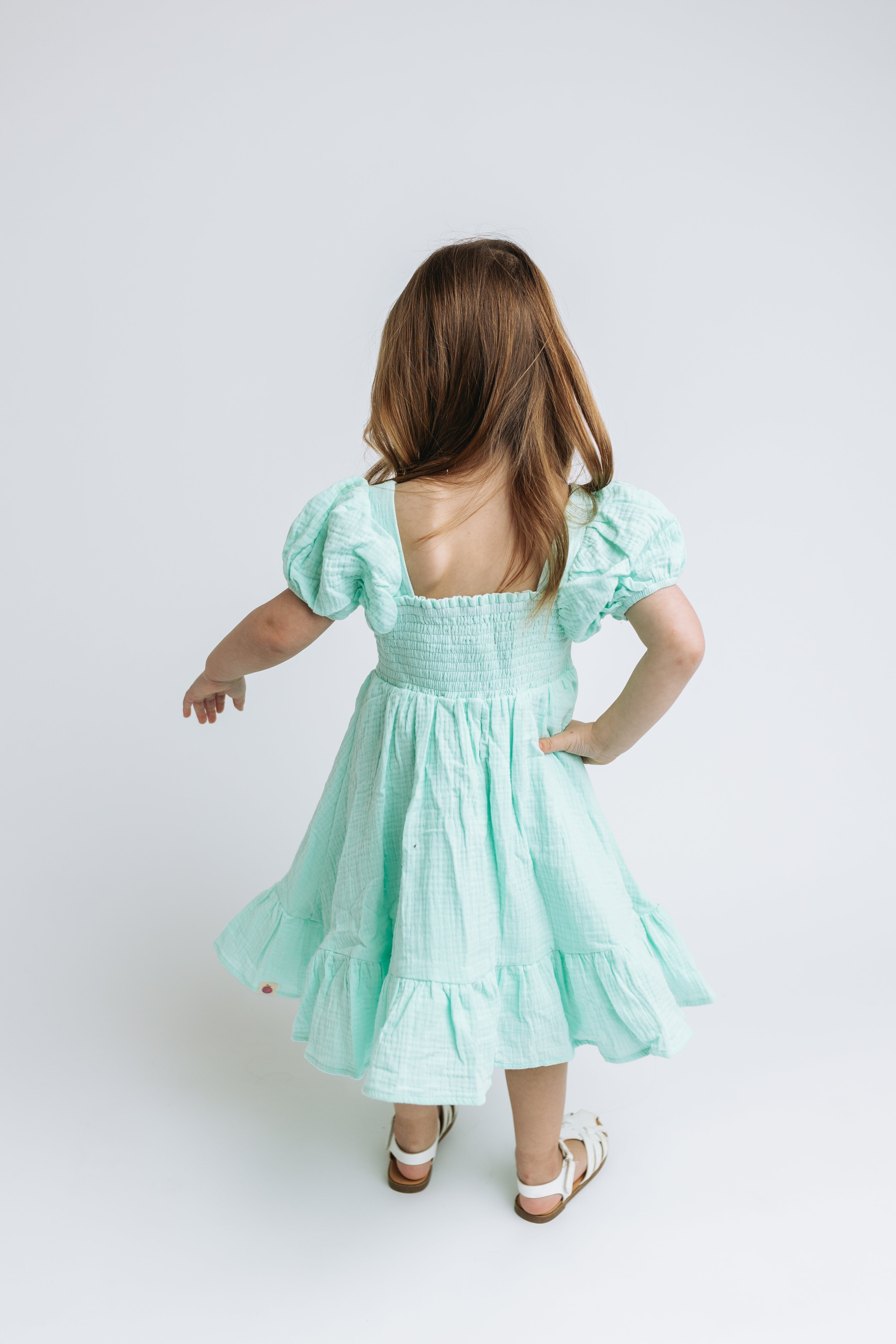 Puff Sleeve Gauze Dress - Minty Meadow