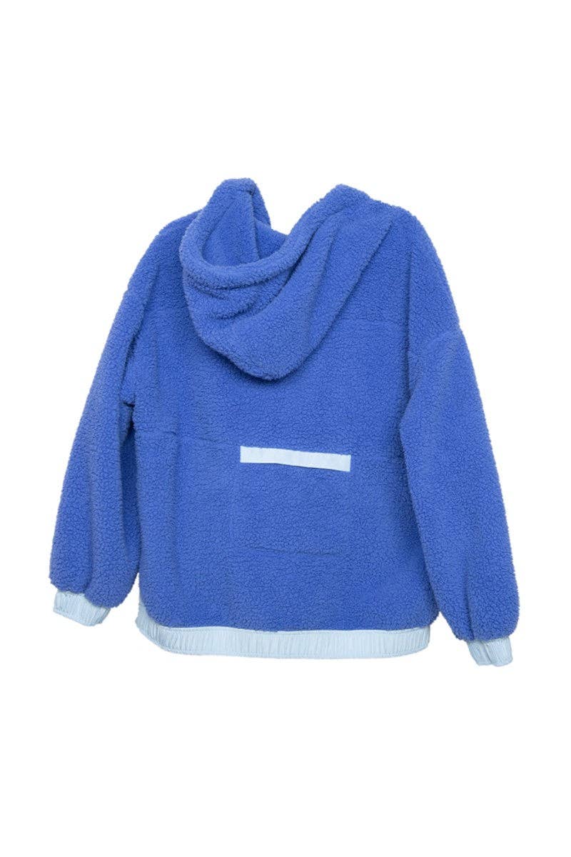 Blue Two-Toned Sherpa Fleece Wholesale Pullover: Blue / S