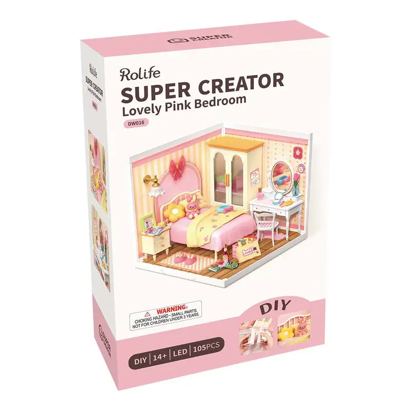 DW016 Rolife Lovely Pink Bedroom DIY Miniature House