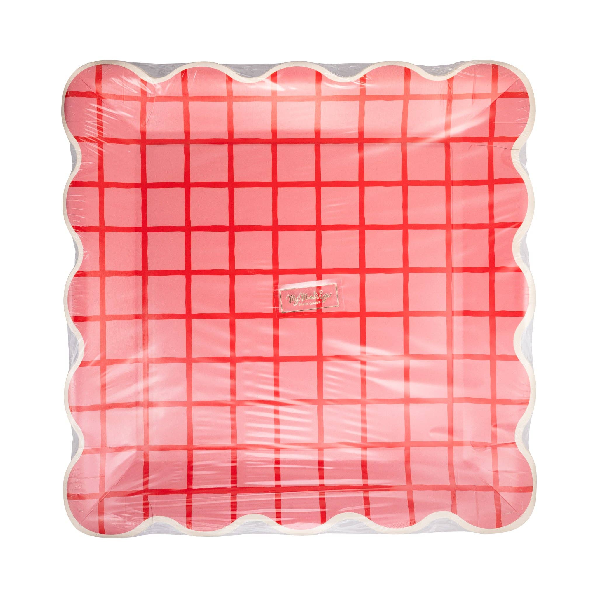 STW1142 - Red and Pink Grid Scallop Square Plate