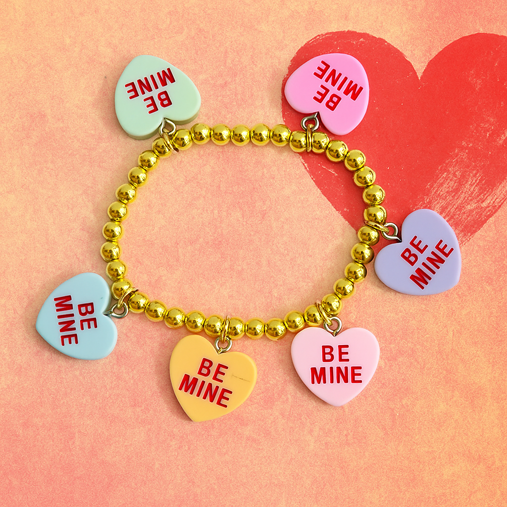 Gold Bead Stretch Bracelet - Be Mine