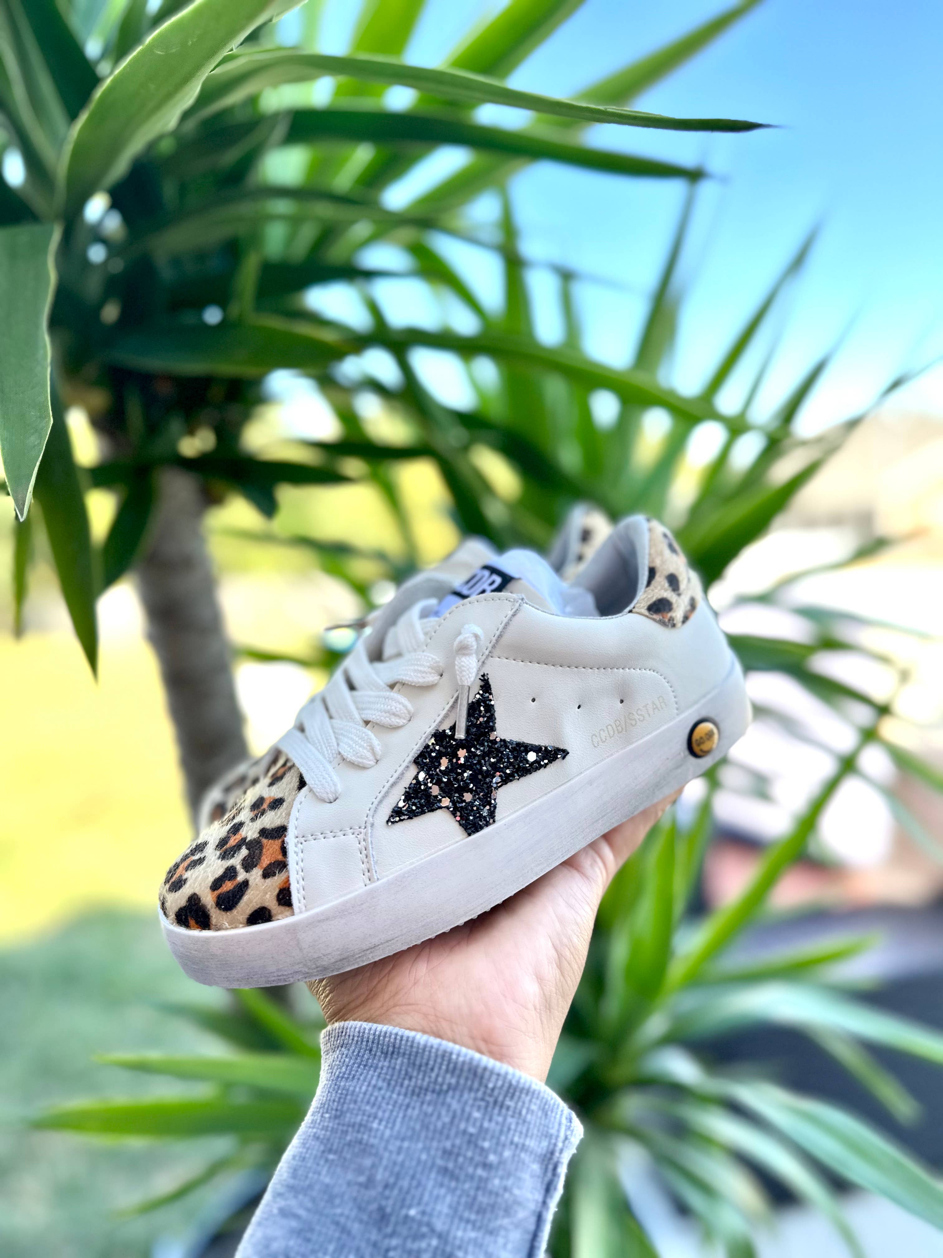 Black Glitter Star & Cheetah Sneakers