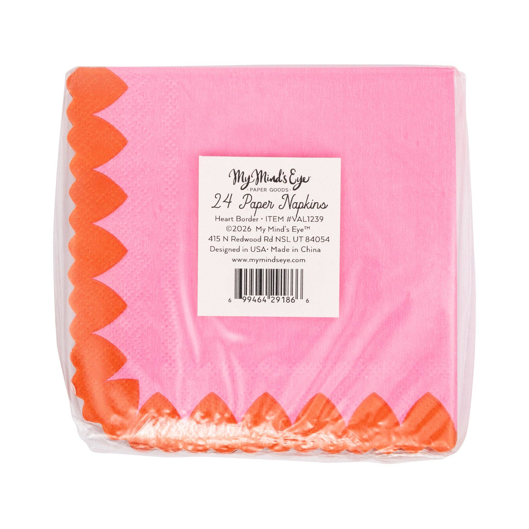 Scalloped Heart Border Cocktail Napkin - 24 PK