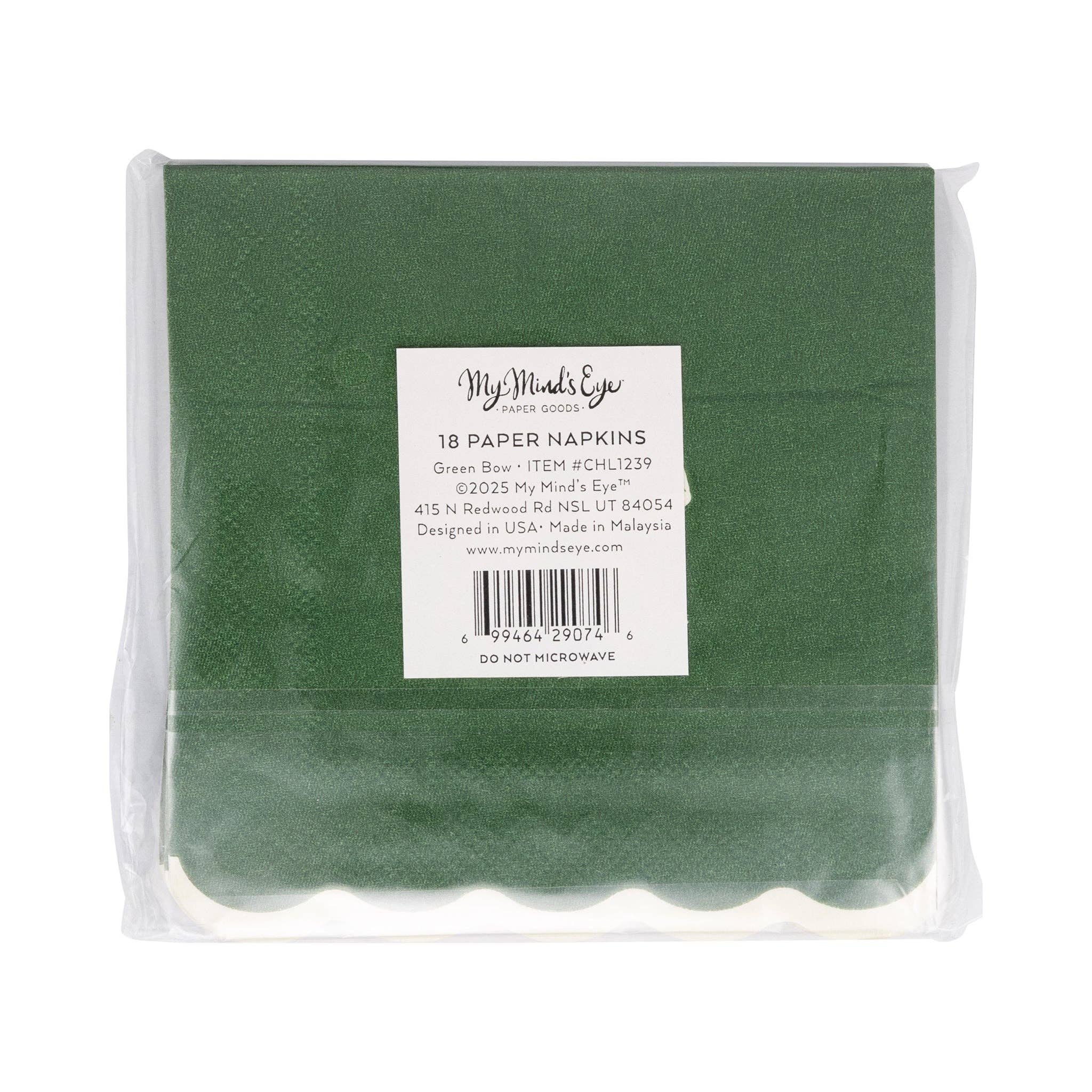 Gold/Green Bow Cocktail Napkin - 18 PK