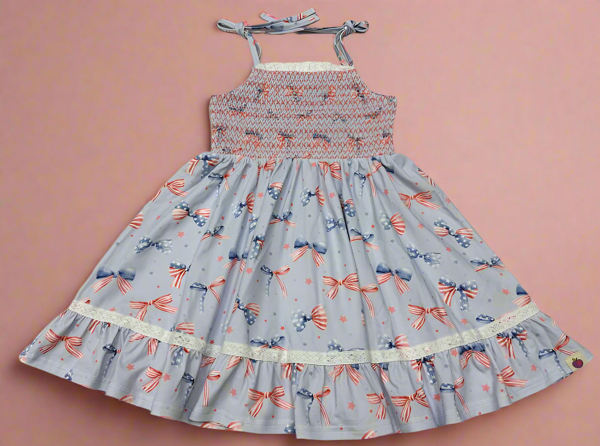 Elara Smocked Knit Dress - Red White & Bow (Pre-Order)