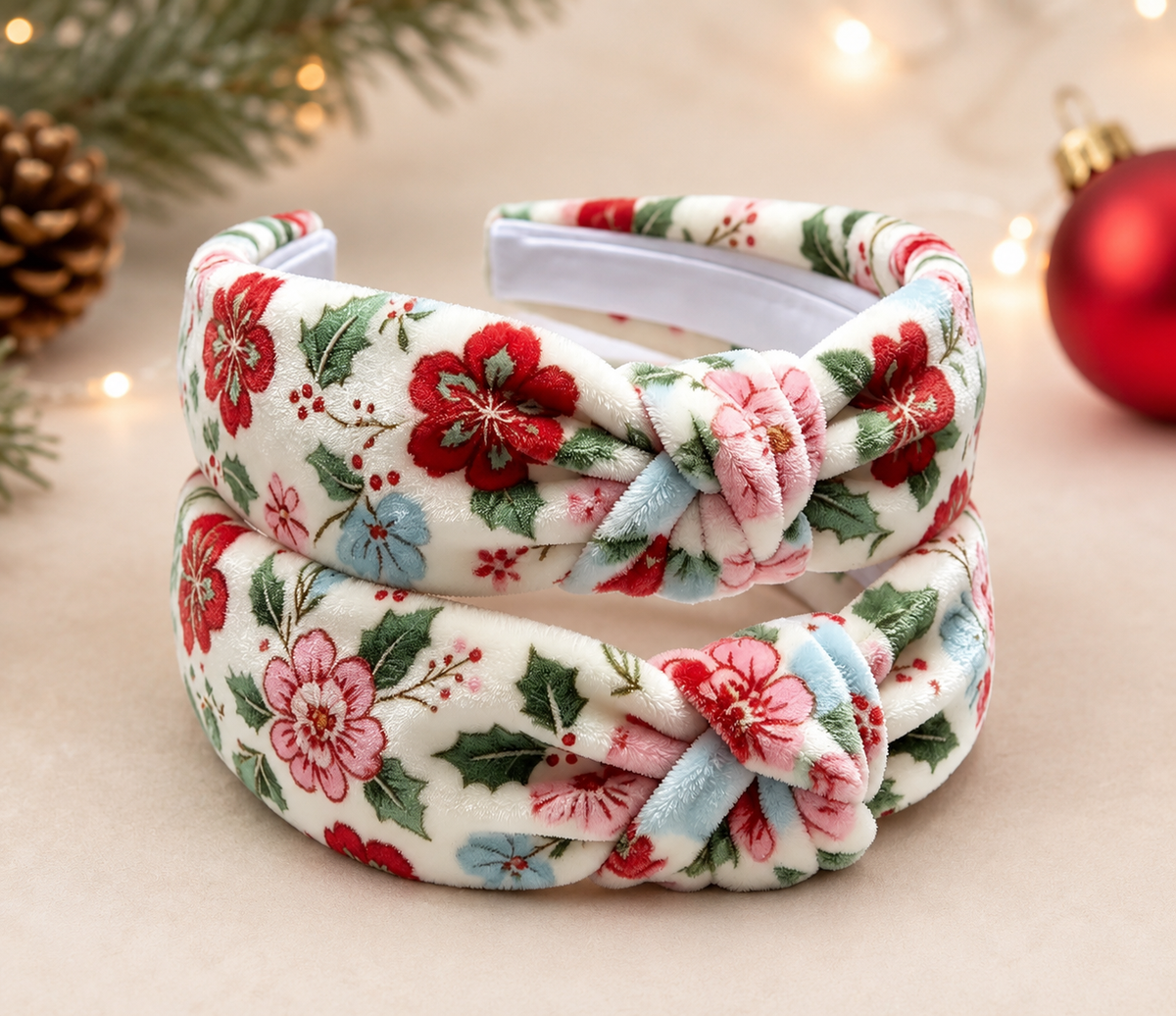 Velour Knot Headband - Winter Blooms
