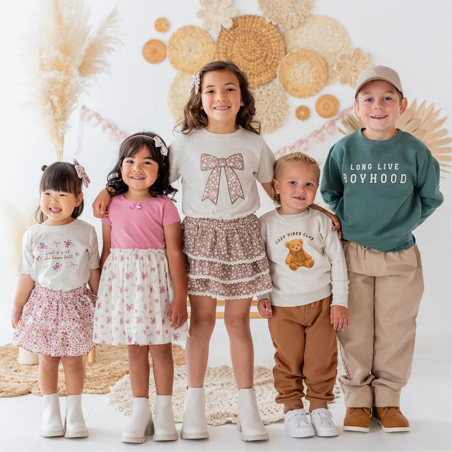 Sweet Wink Mocha Floral Bow Patch Sweatshirt - Natural Heather