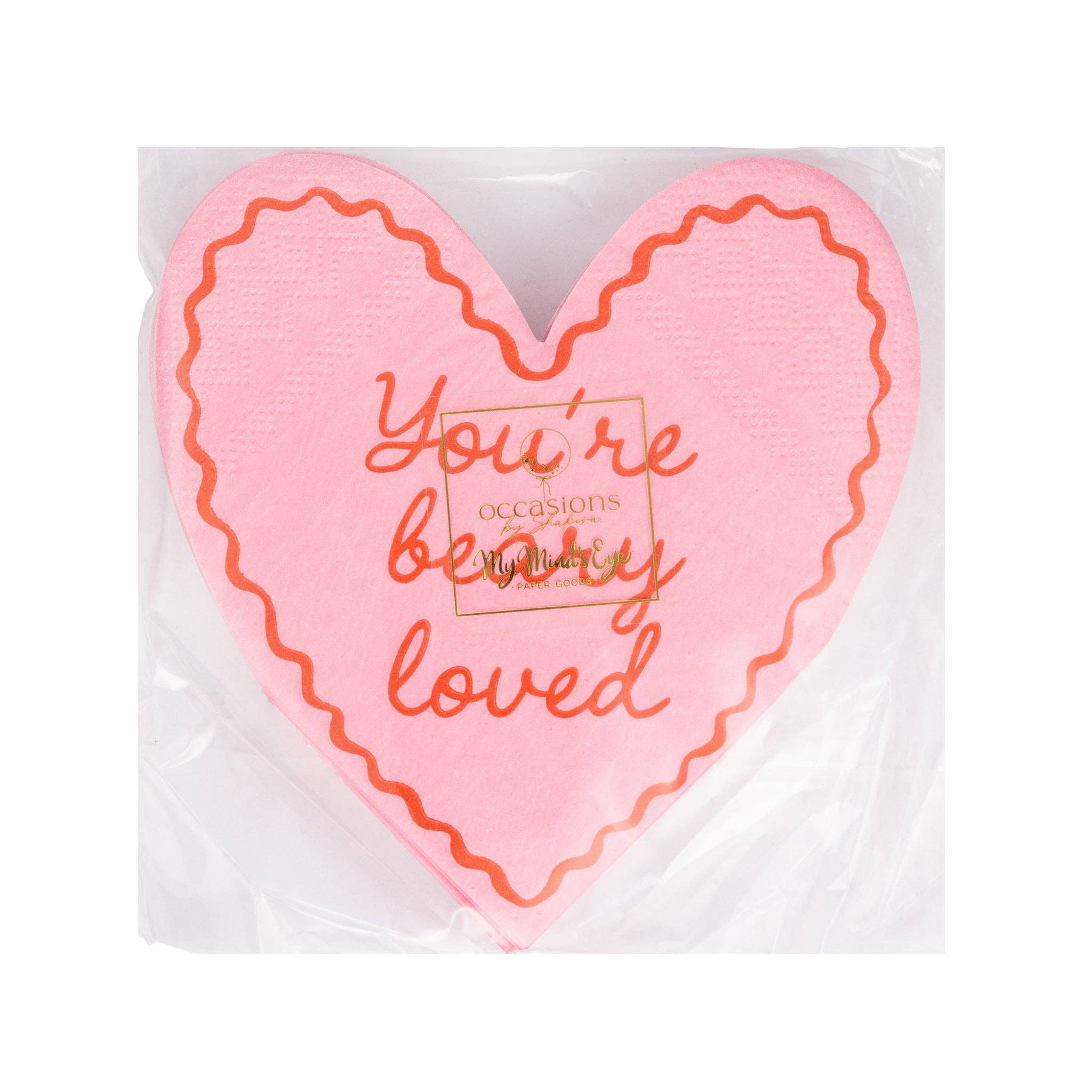 Beary Loved Heart Shaped Cocktail Napkins - 24 PK