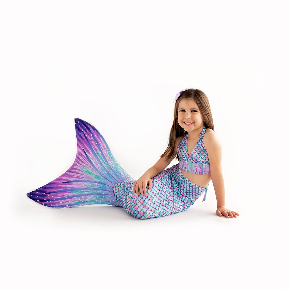 Aurora Borealis Mermaid Tail + Pink Monofin Set for kids, girls, teens, and women (pool toy): XL - Child 10/12
