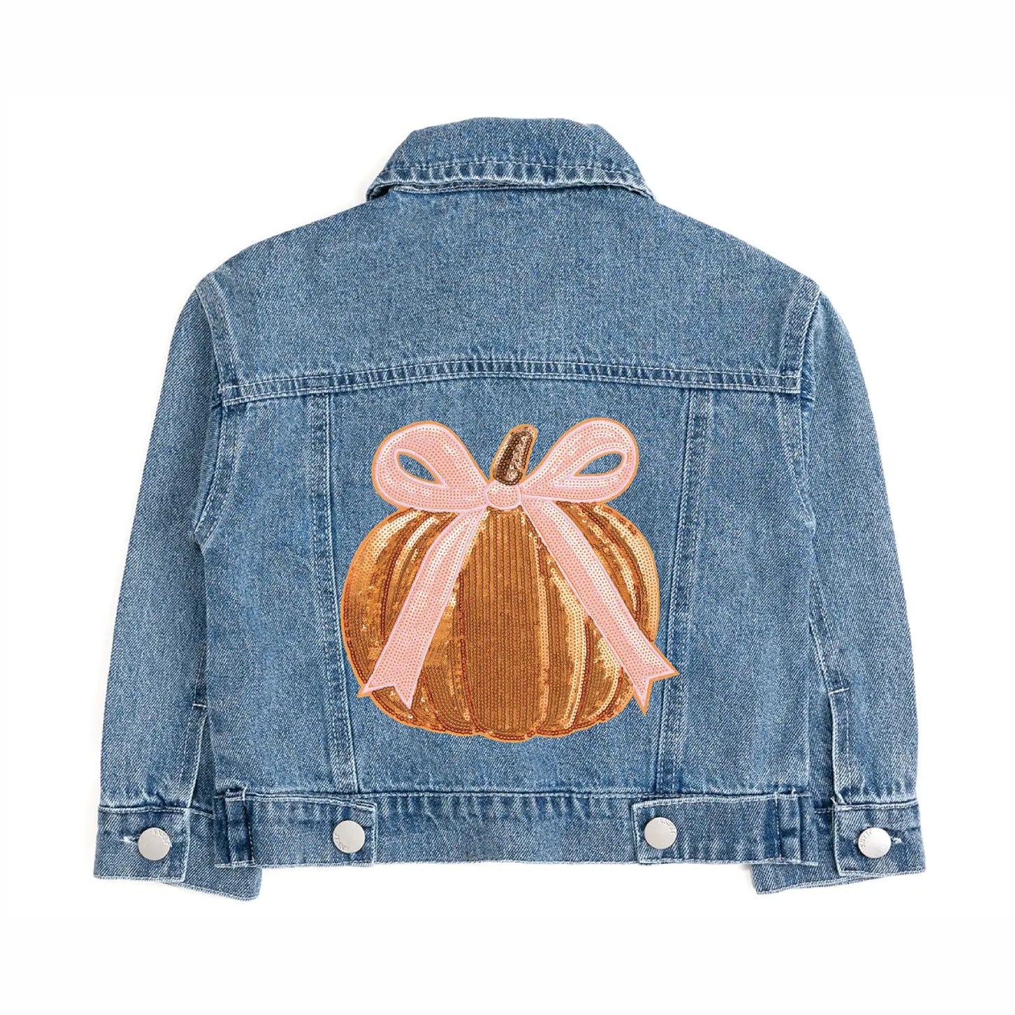 Sweet Wink Coquette Pumpkin Sequin Patch Denim Jacket