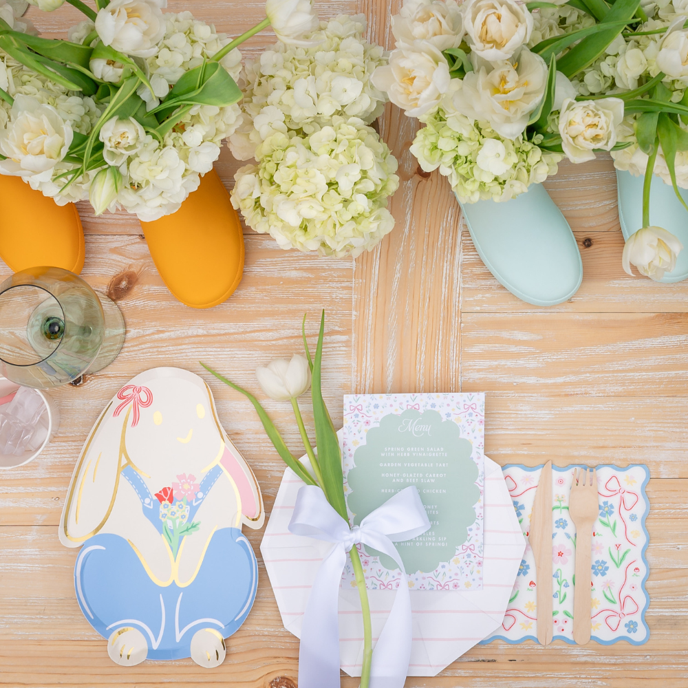 Bunnies In The Garden Overalls Bunny Plates - 8 PK