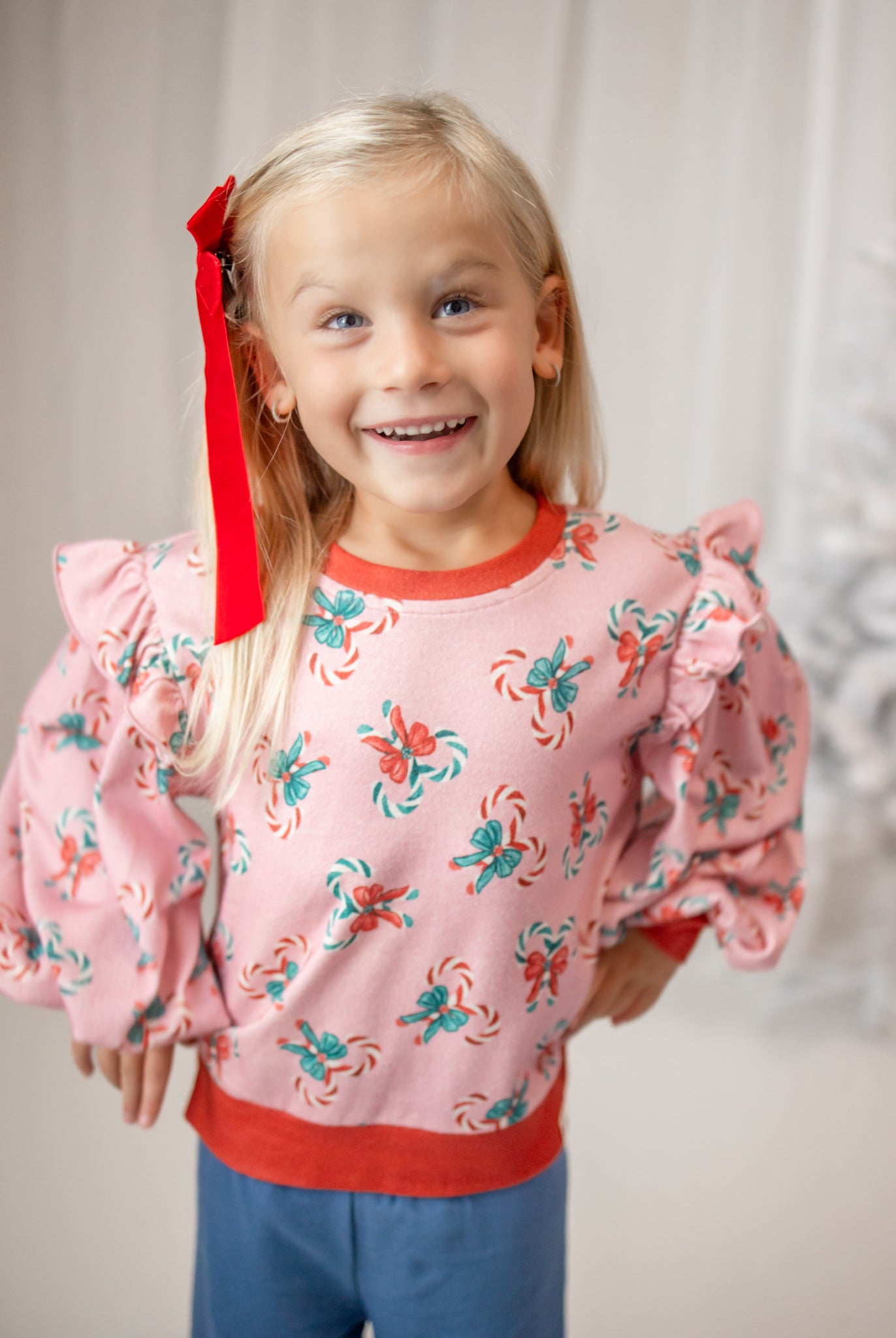 Opal Puff Sleeve Sweater - Pink Peppermint Charm