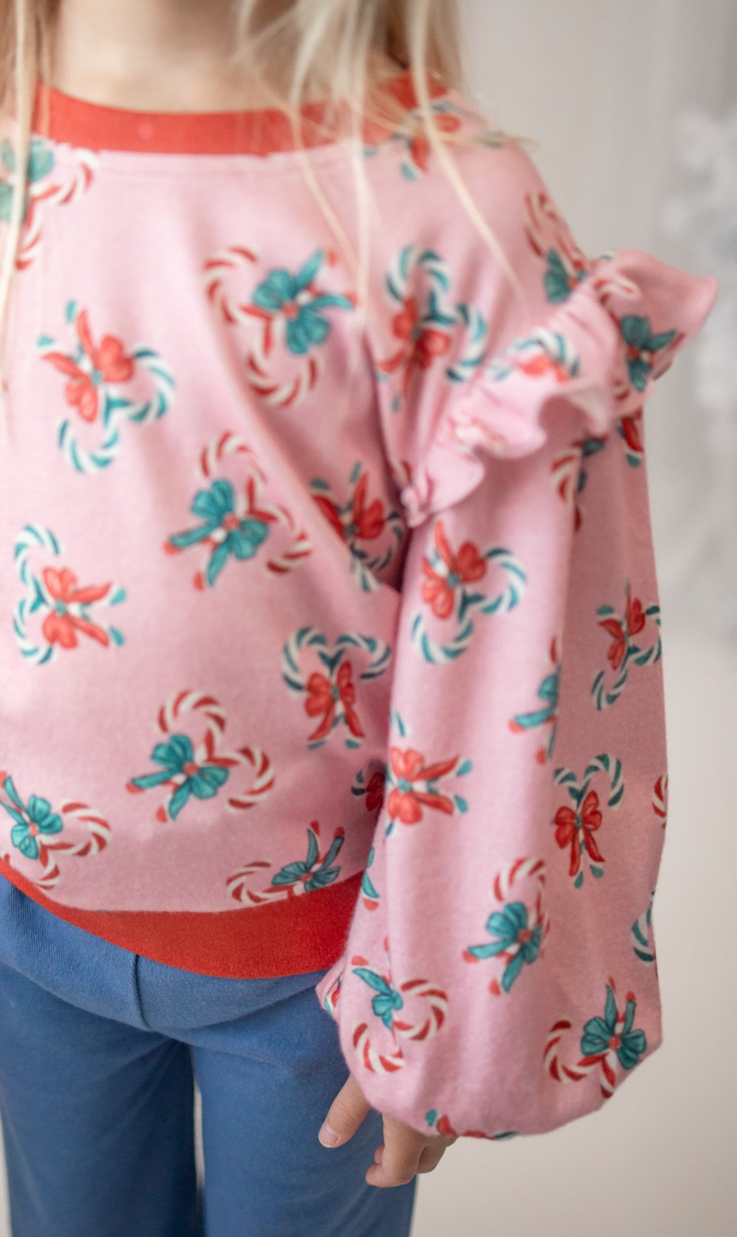Opal Puff Sleeve Sweater - Pink Peppermint Charm