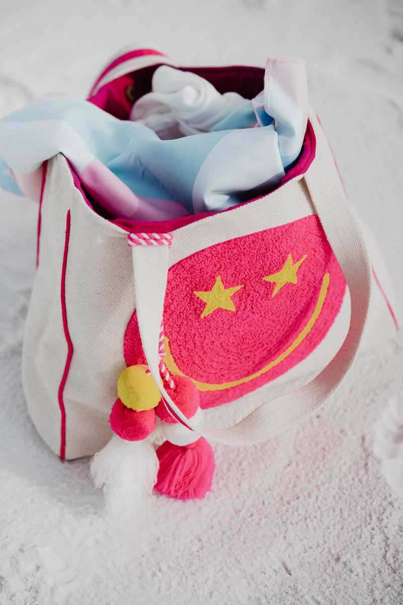 Hot Pink Star Eye Happy Face Tote Bag