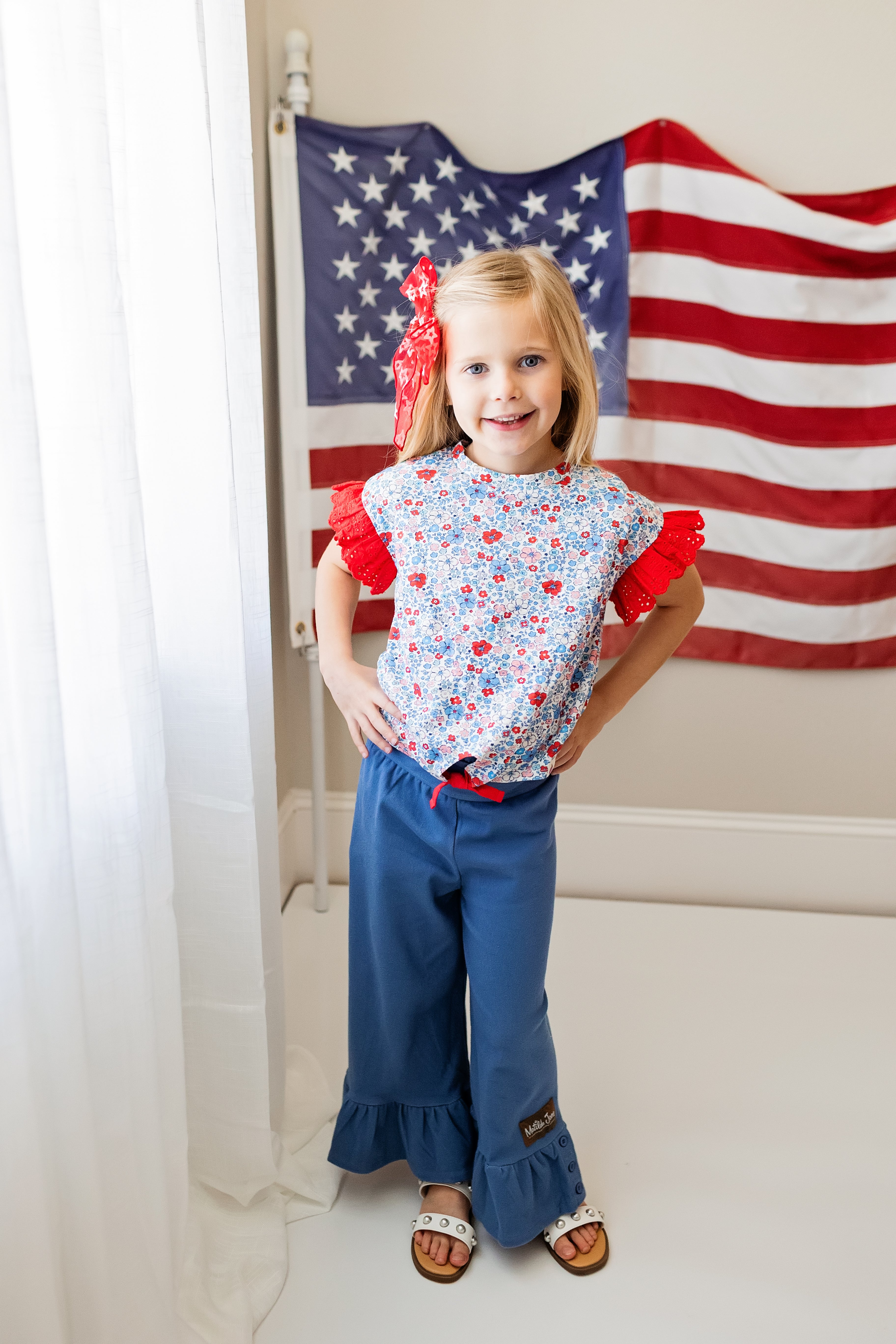 Ruffle Tie Tee - American Blossom