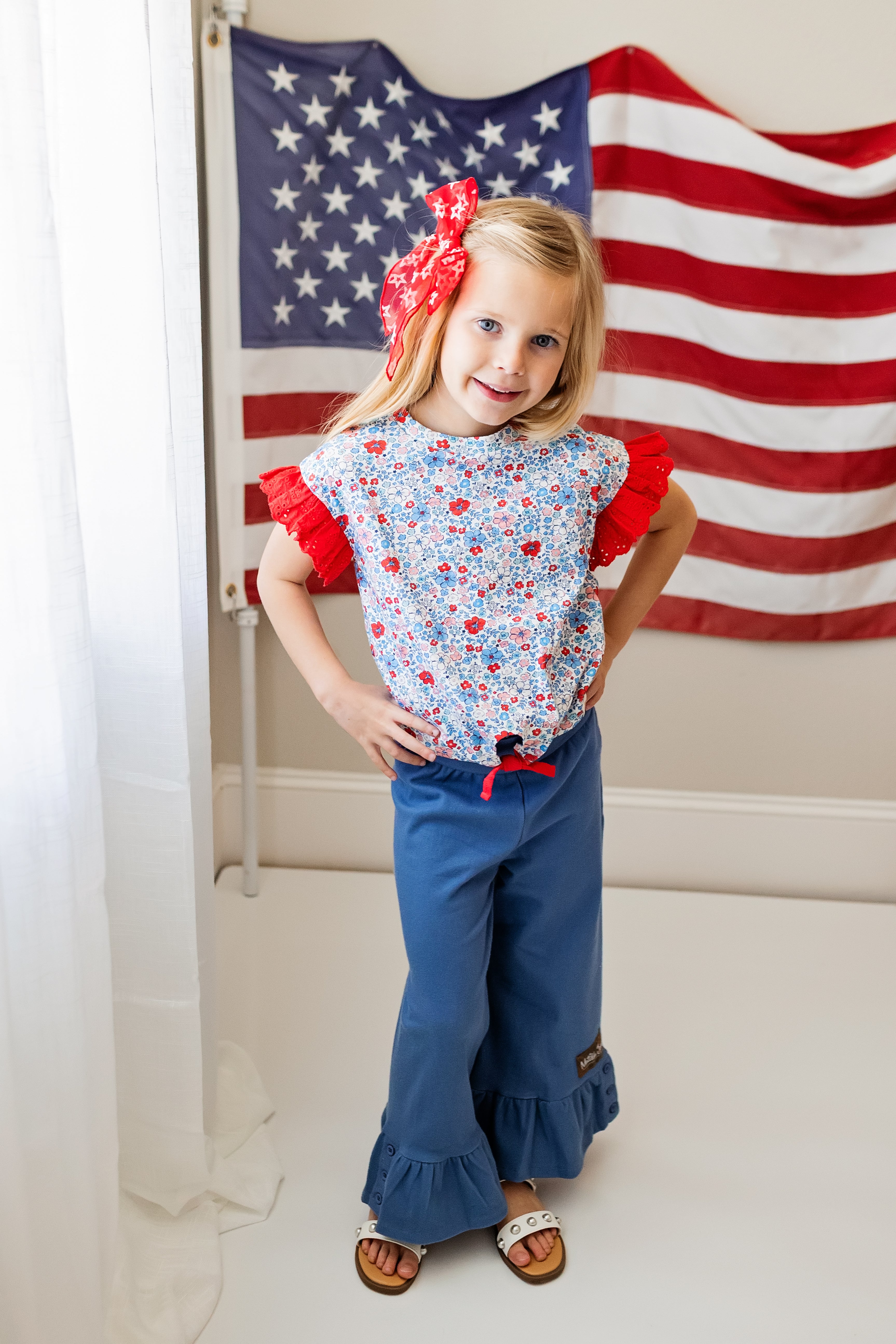 Ruffle Tie Tee - American Blossom