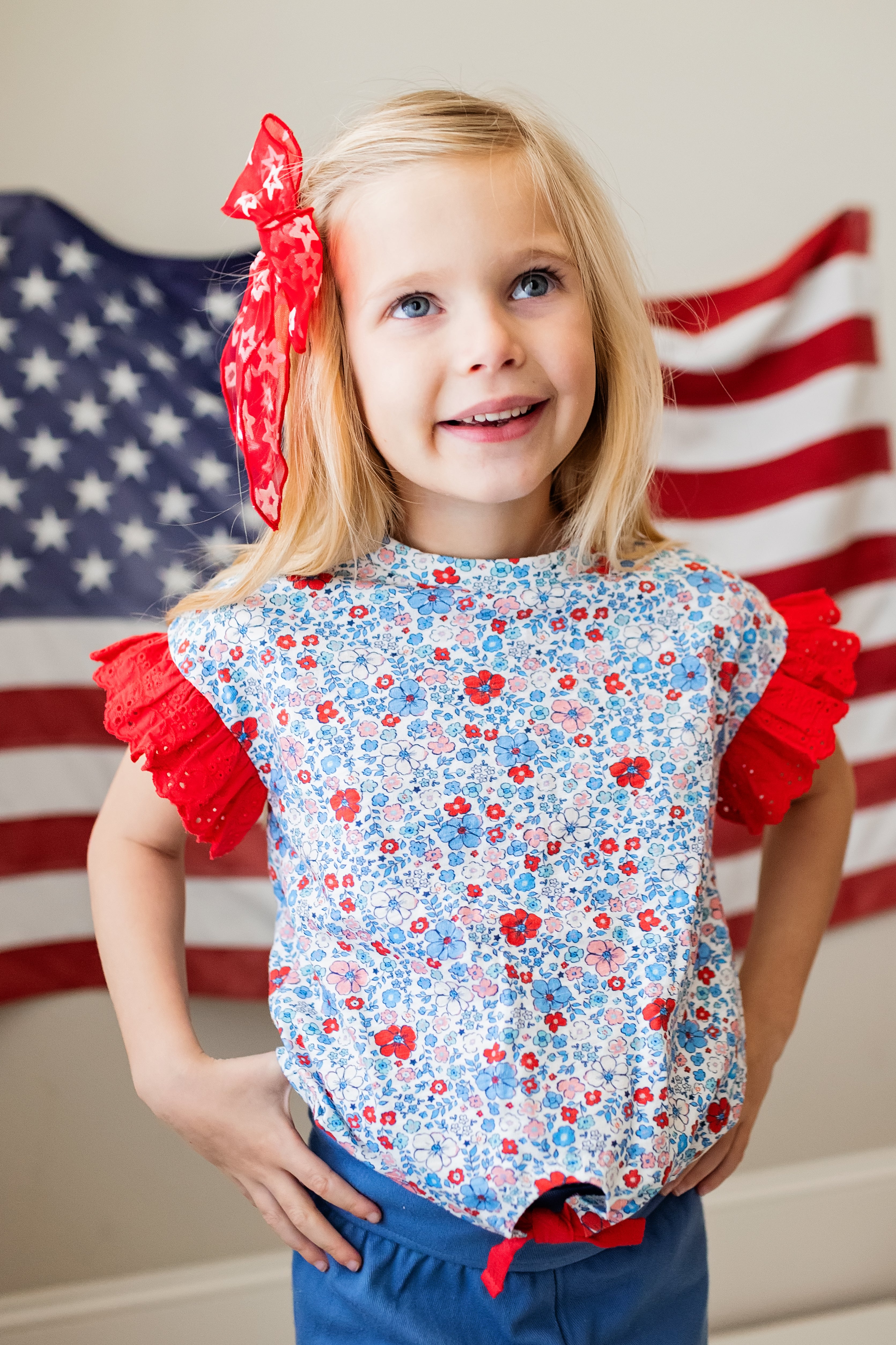 Ruffle Tie Tee - American Blossom