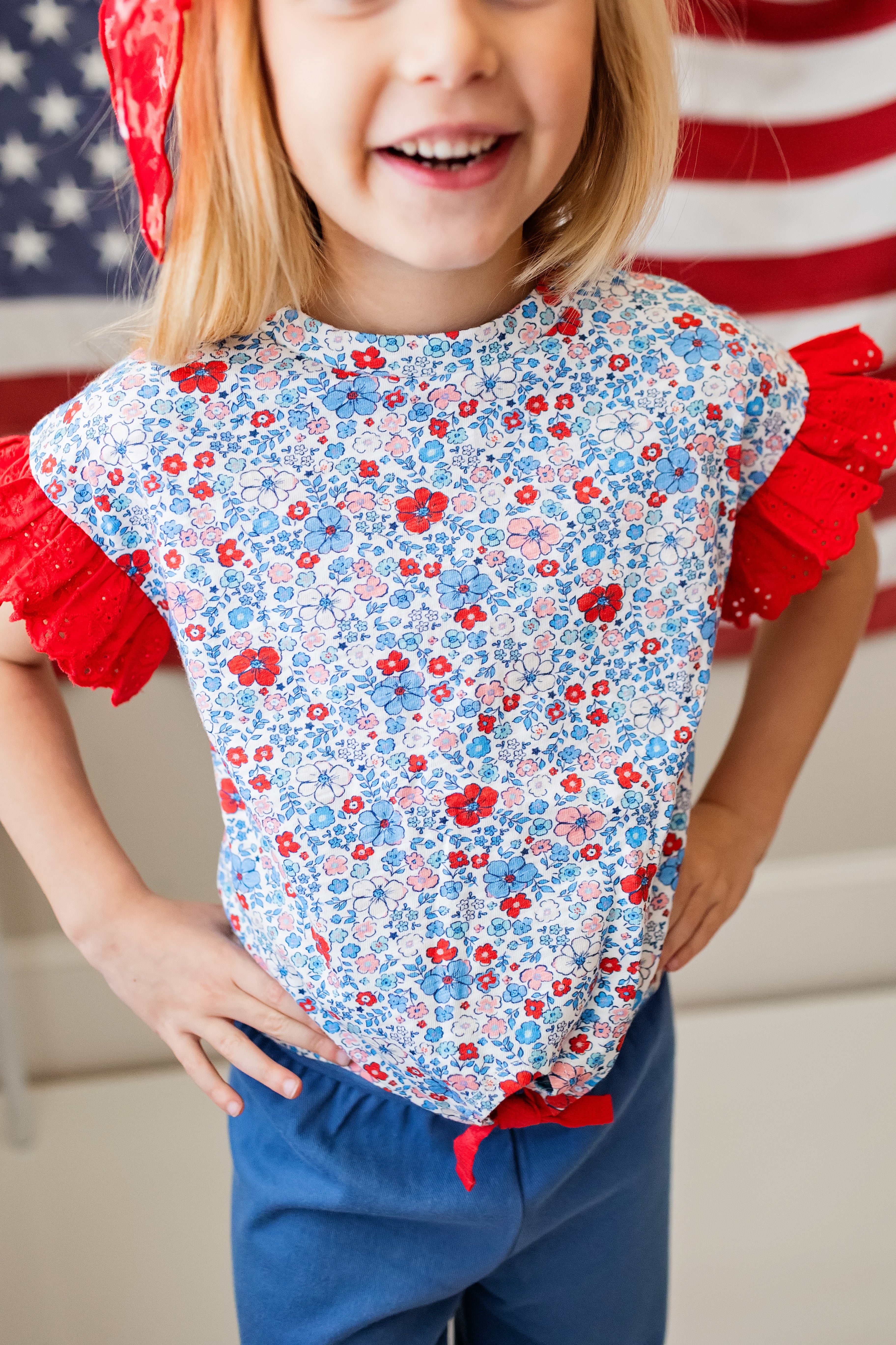 Ruffle Tie Tee - American Blossom