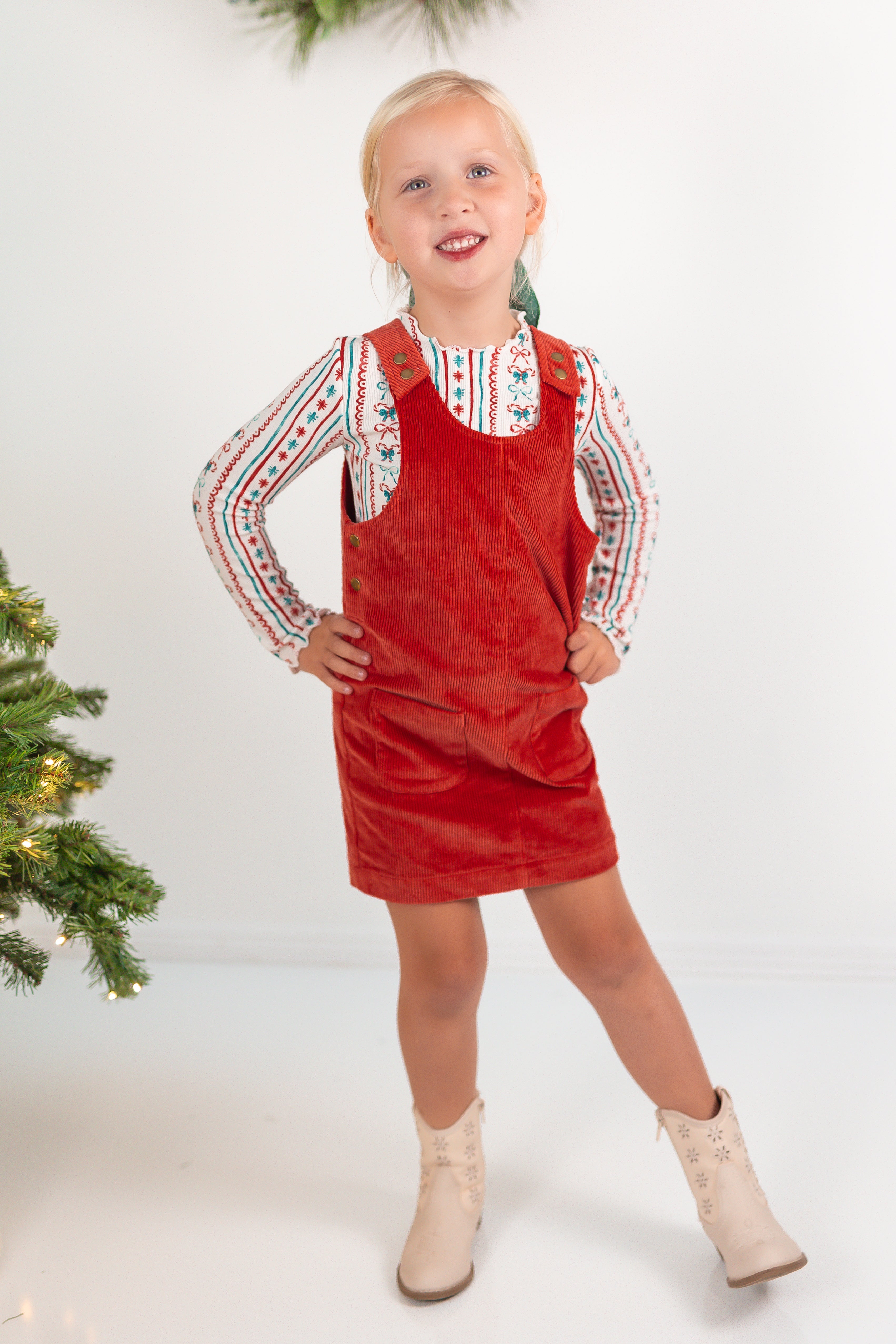 Parker Corduroy Jumper Set - Festive Stripes