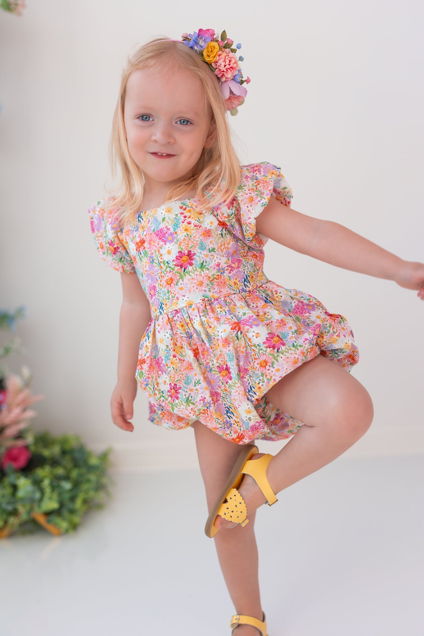 Eyelet Bubble Romper - Wildflower Waltz