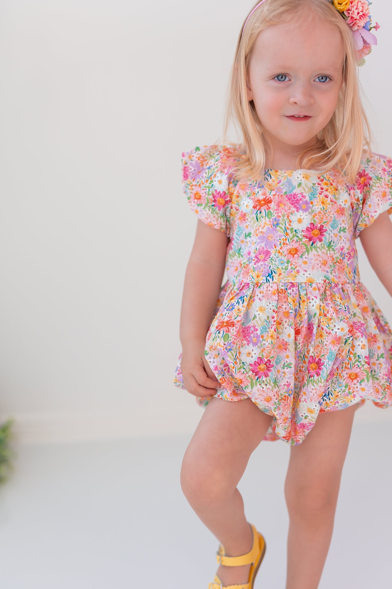 Eyelet Bubble Romper - Wildflower Waltz