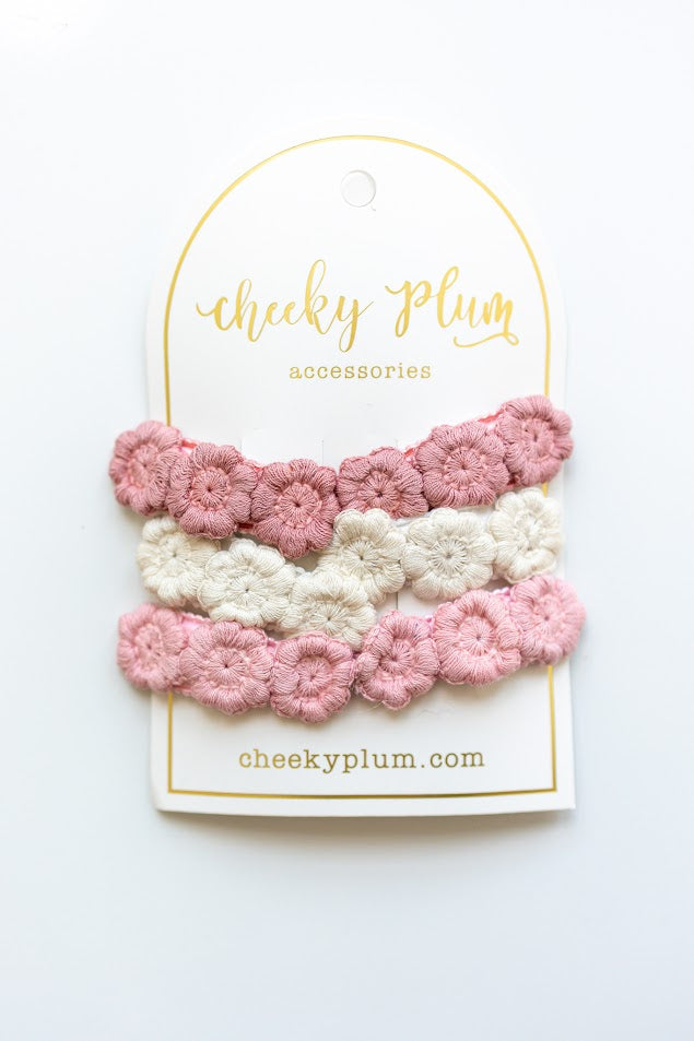 Embroidered Hair Clip Set - Pink Dream