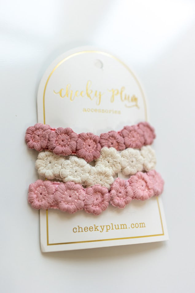 Embroidered Hair Clip Set - Pink Dream
