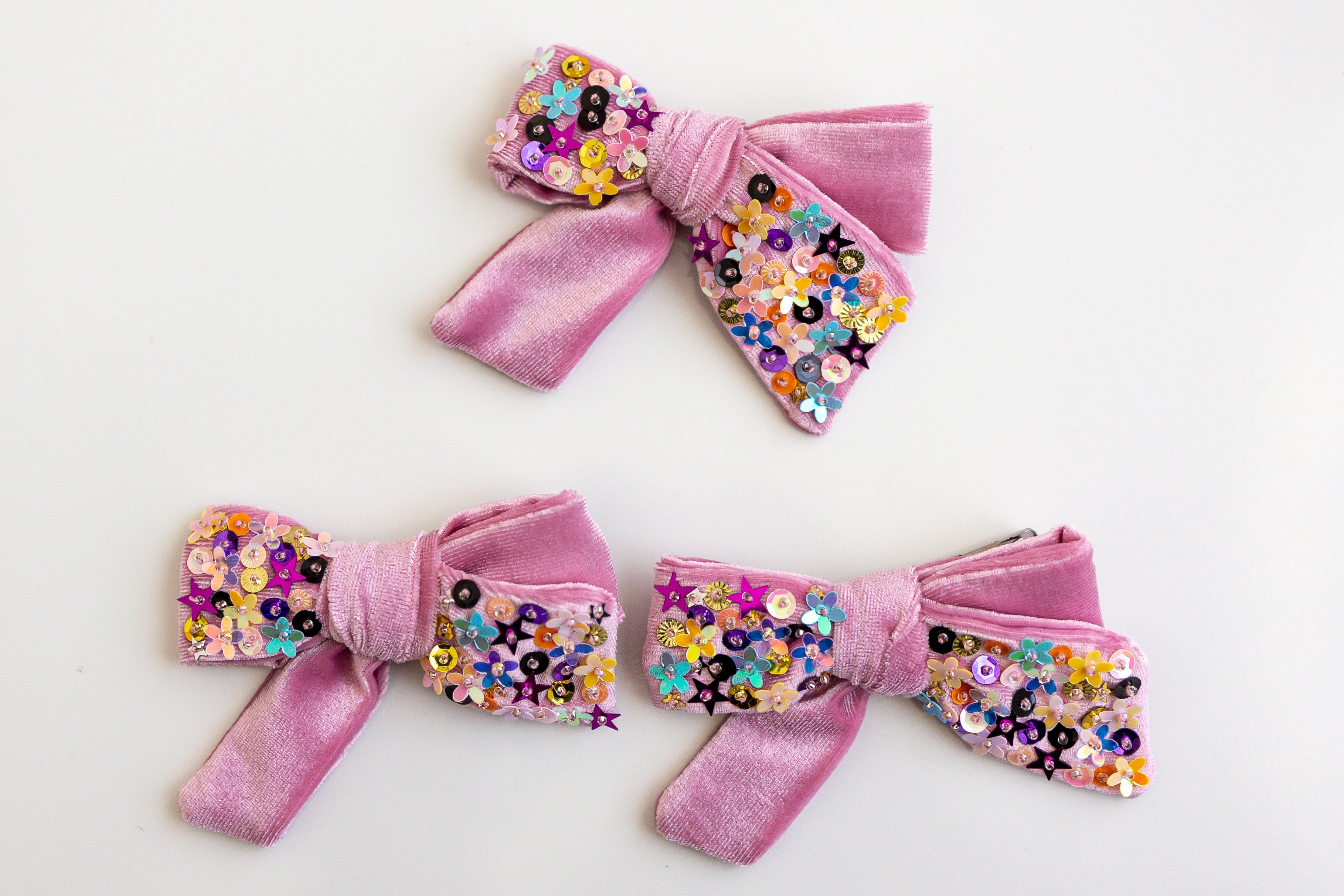 Velvet Sparkle Hair Bow - Pink