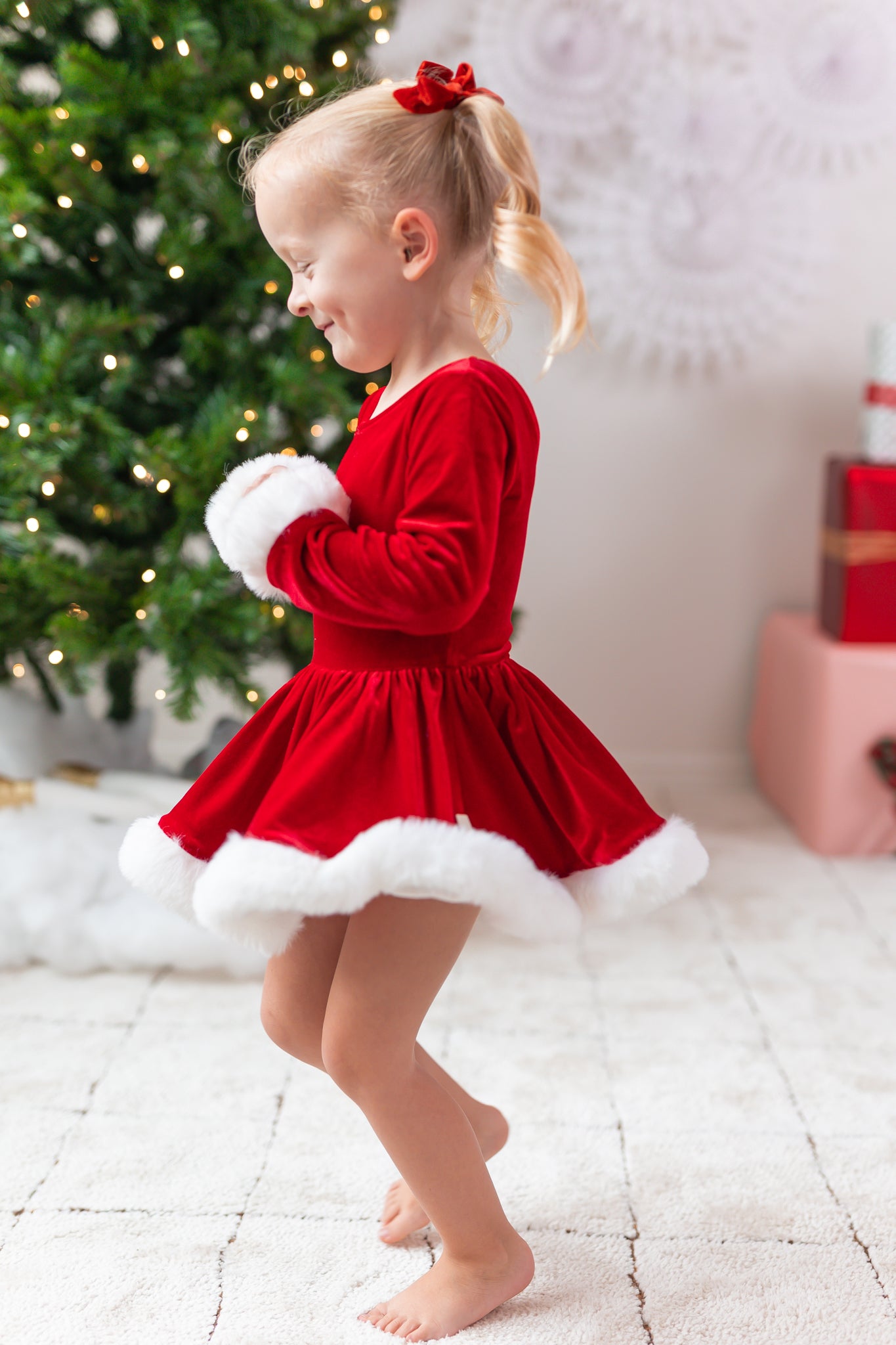 Farrah Velvet Leotard - Miss Claus (Pre-Order)