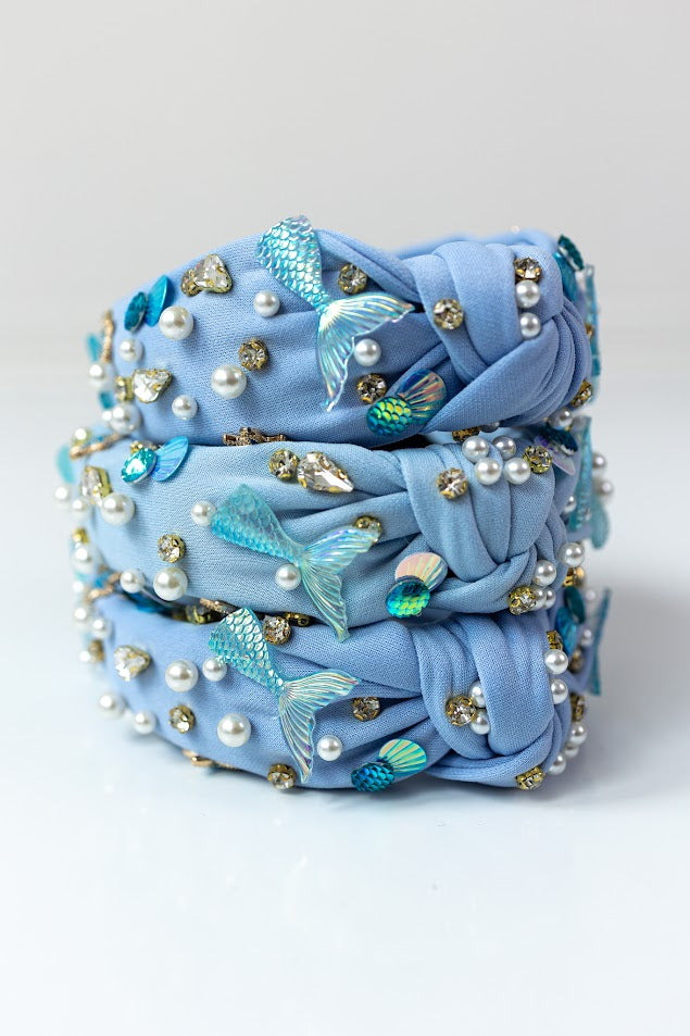 Beaded Blue Headband New Stevie Gingham Beaded Headband Blue – INK+ALLOY LLC main image 4