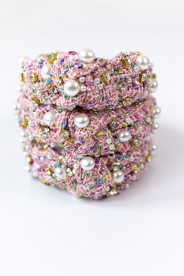 Tweed Knot Embellished Headband - Fruity Pebbles