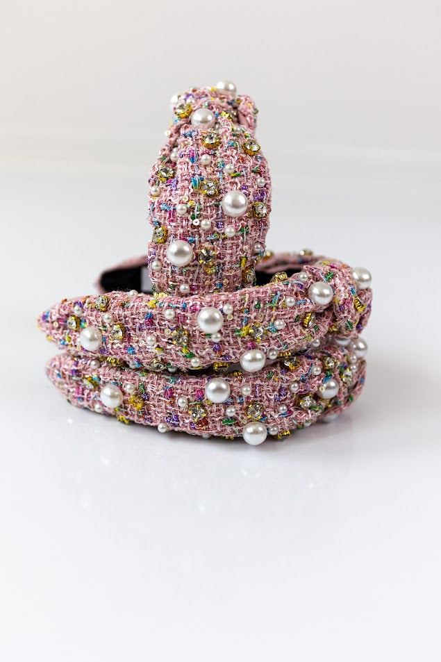 Tweed Knot Embellished Headband - Fruity Pebbles