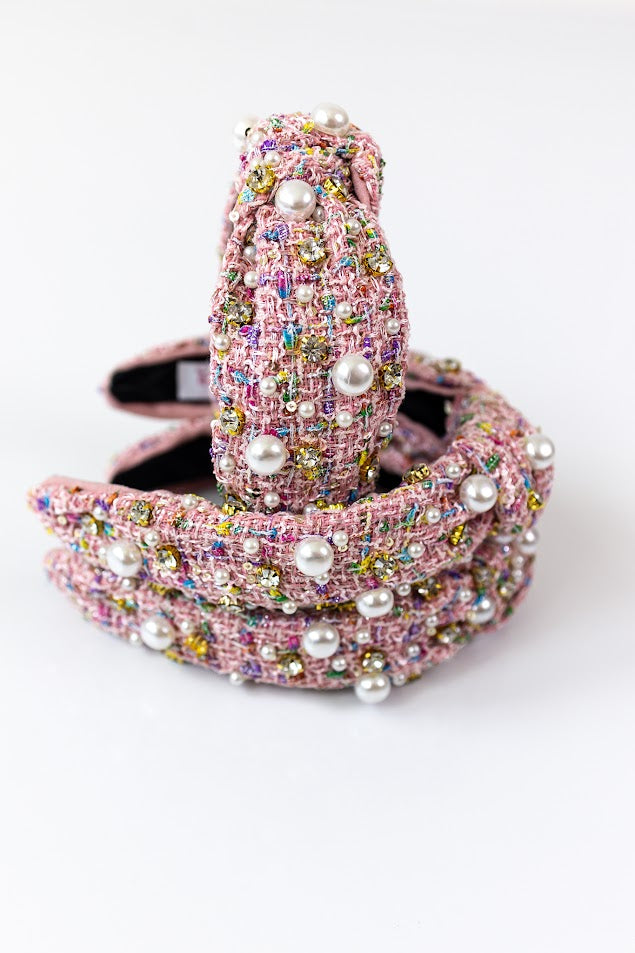 Tweed Knot Embellished Headband - Fruity Pebbles