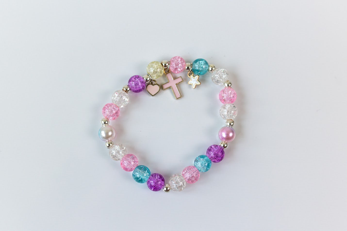 Crushed Glass Bead Stretch Bracelet - Cross