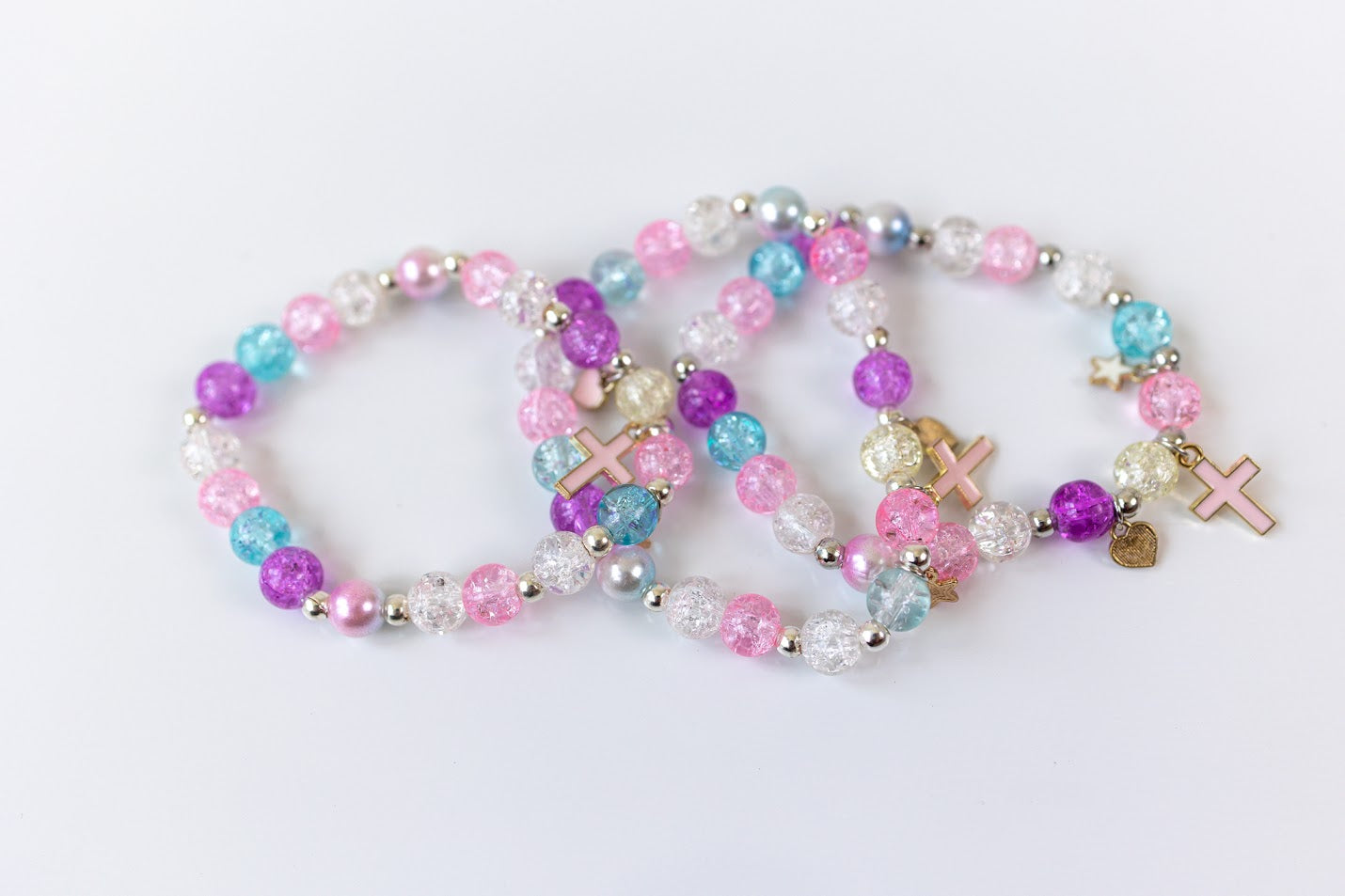 Crushed Glass Bead Stretch Bracelet - Cross