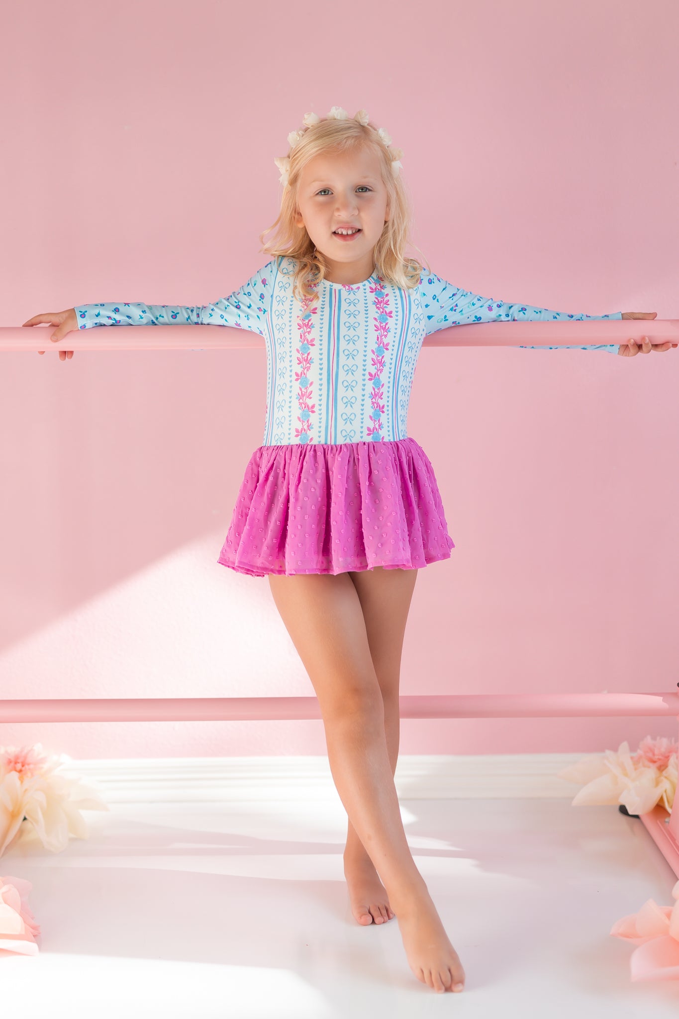 Farrah Clipdot Leotard - Rosé Ribbon Luxe