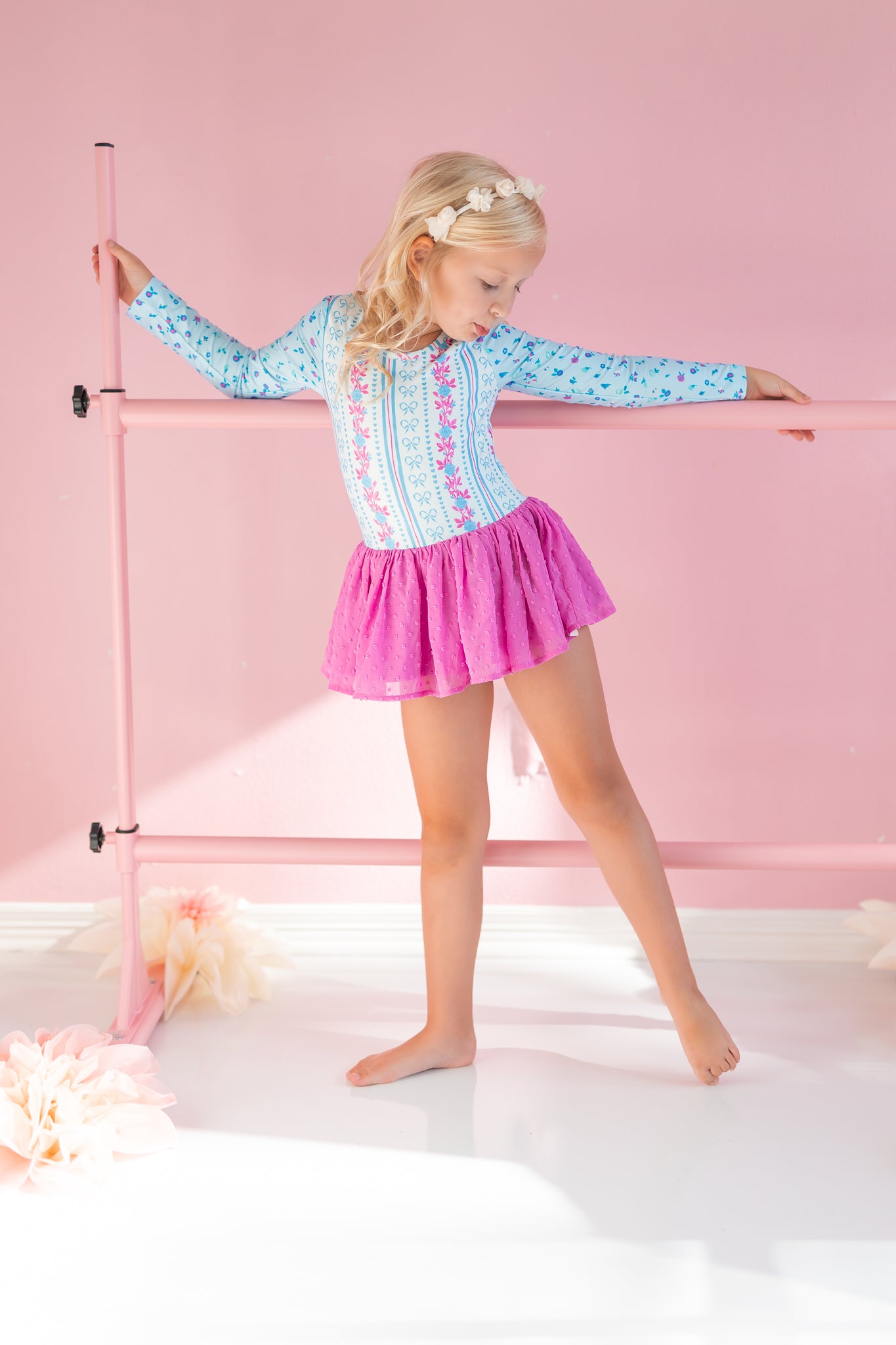 Farrah Clipdot Leotard - Rosé Ribbon Luxe